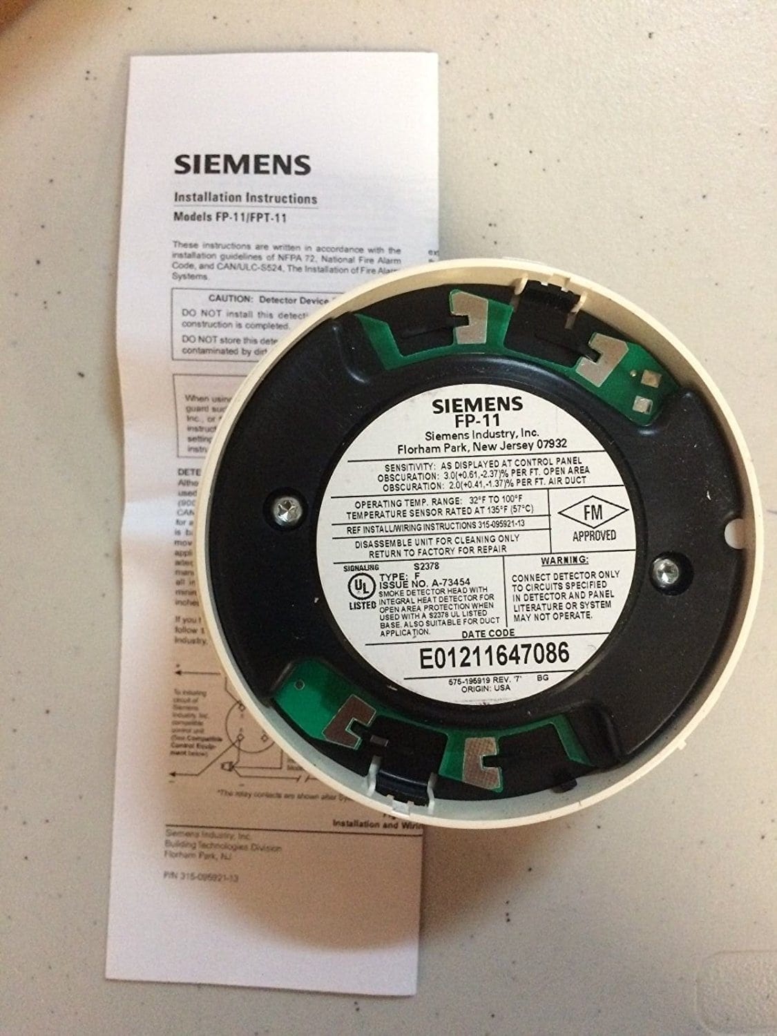 Fire Alarm Siemens PE-11 Smoke Detector 